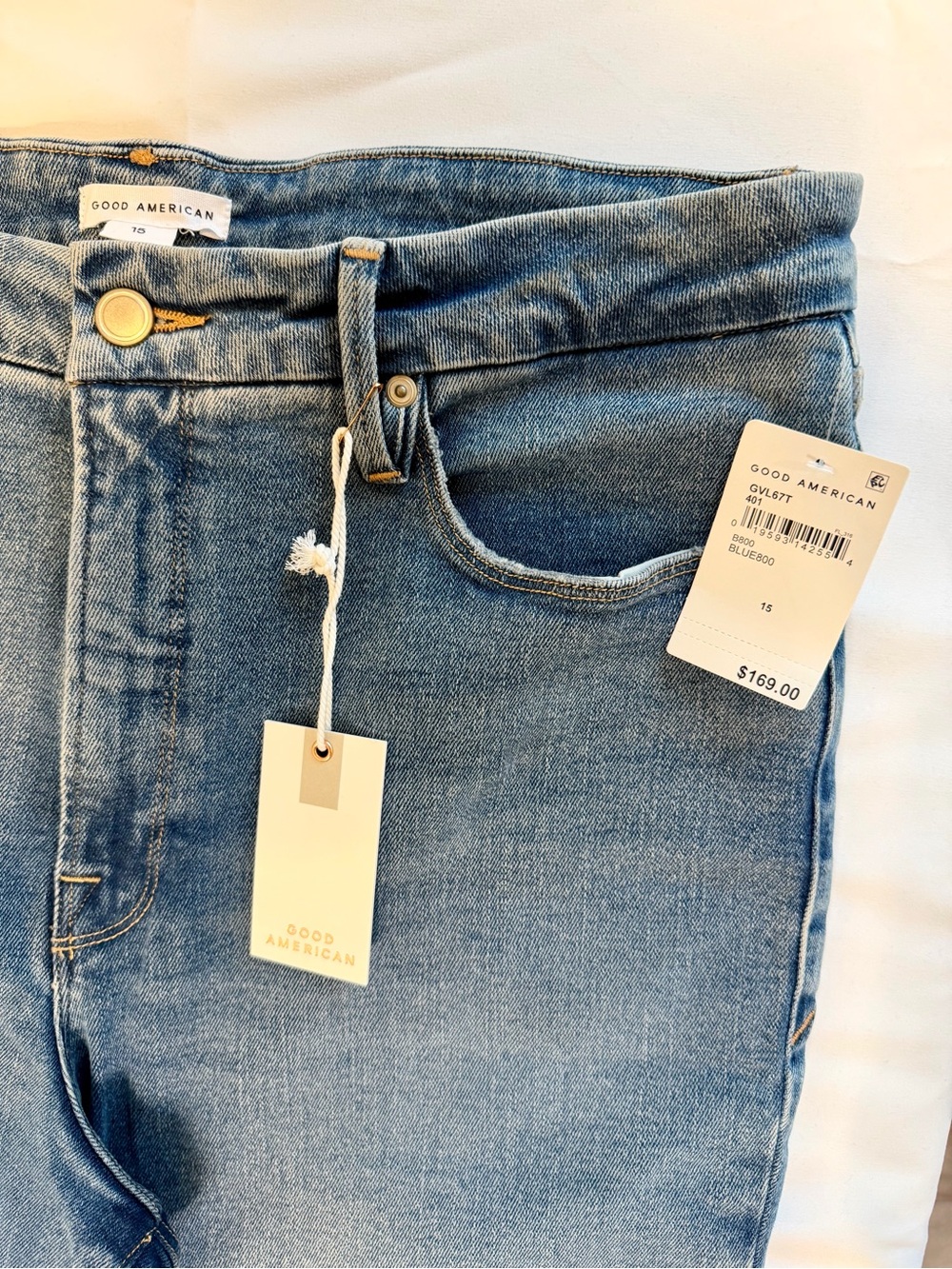 Good American Good Vintage Straight Leg Jeans - Light Blue Wash Size 15 NWT - Picture 5 of 9